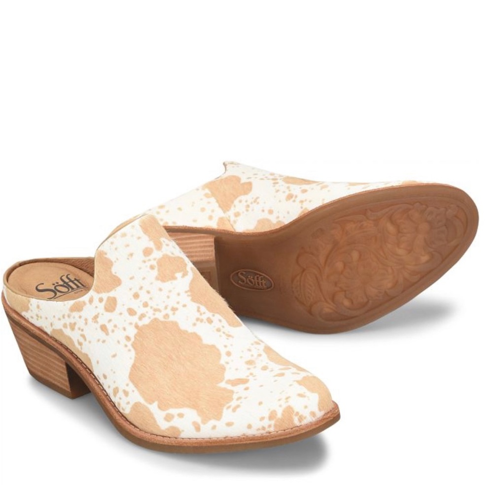 Sofft Ameera Mules in Caramel Ivory - Cow Print